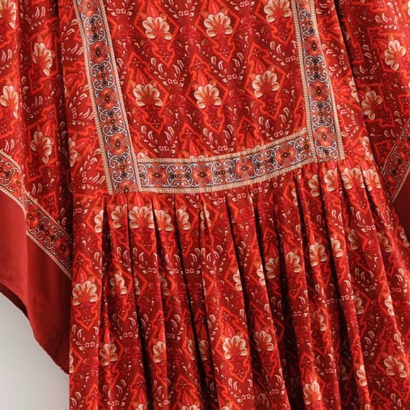 Bohemian Red floral Print Babydoll Mini Dress - Picture 7 of 9